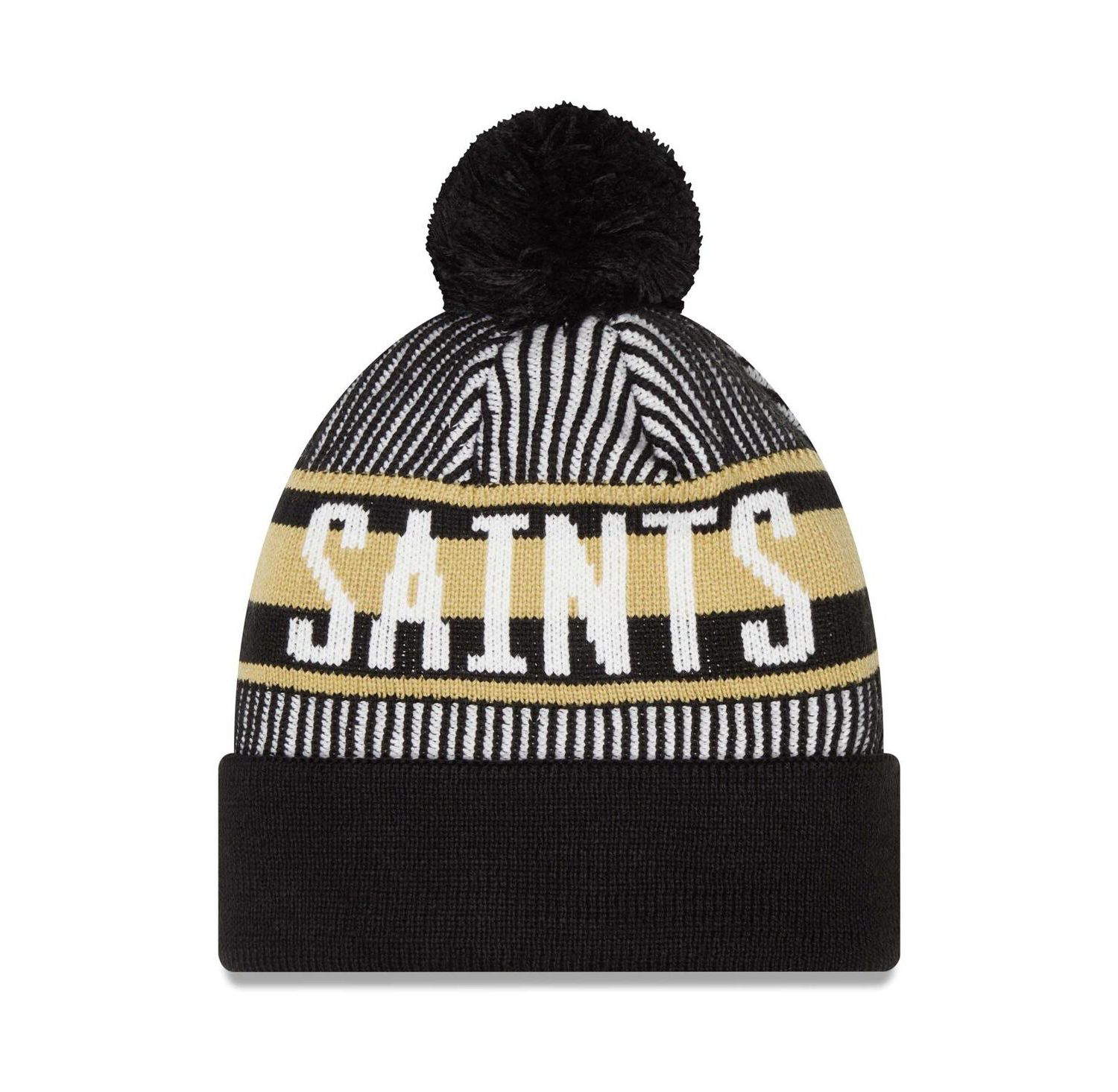 Men's Black New Orleans Saints Striped Cuffed with Pom Knit Hat