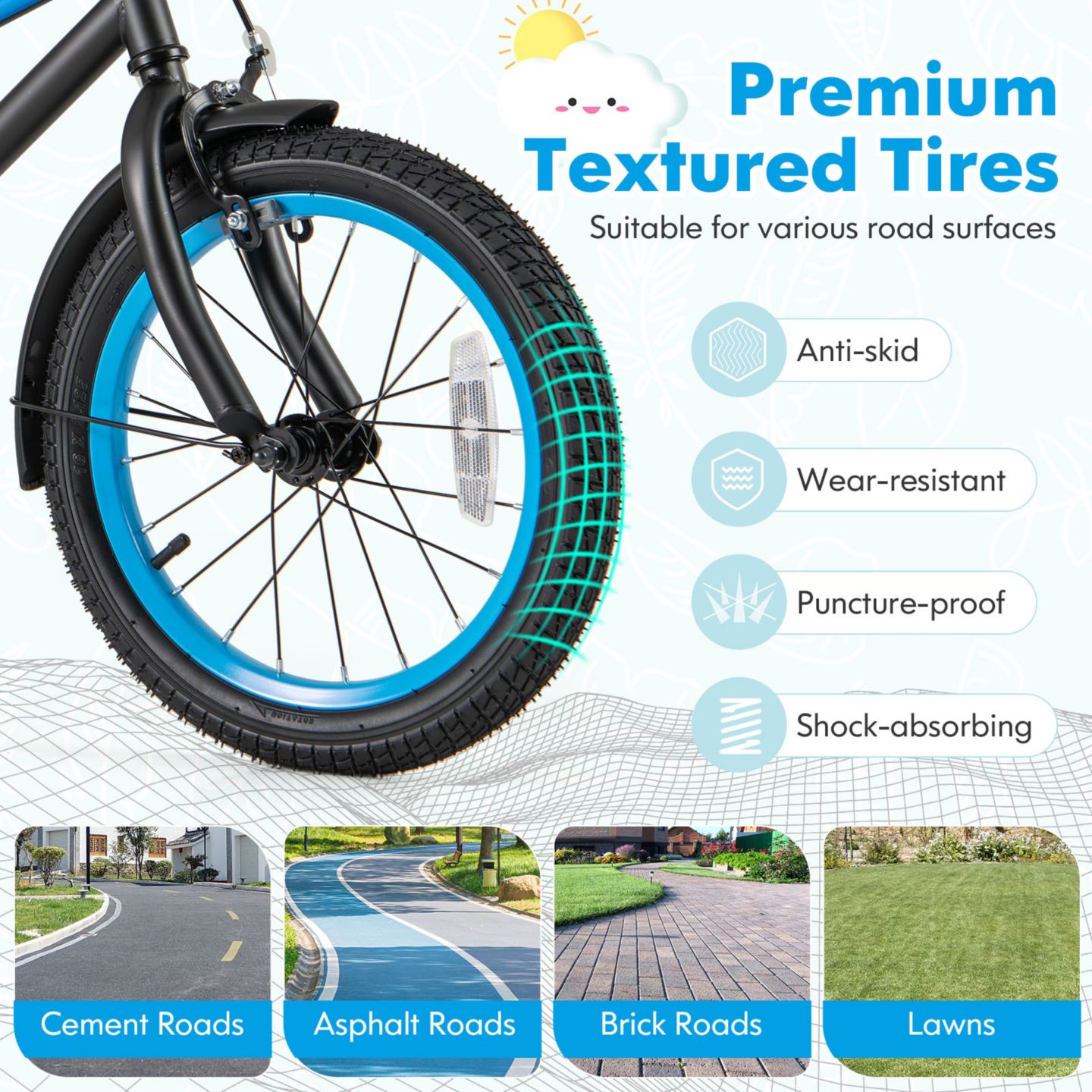 Детская игрушка Slickblue 14" Kids Bike with Adjustable Handlebars and Saddle, Training Wheels, 4–8 лет, цвет: Синий — фото 5