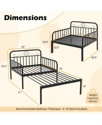 Extendable Metal Daybed with Guardrails and Armrests for Guest or Kids Room