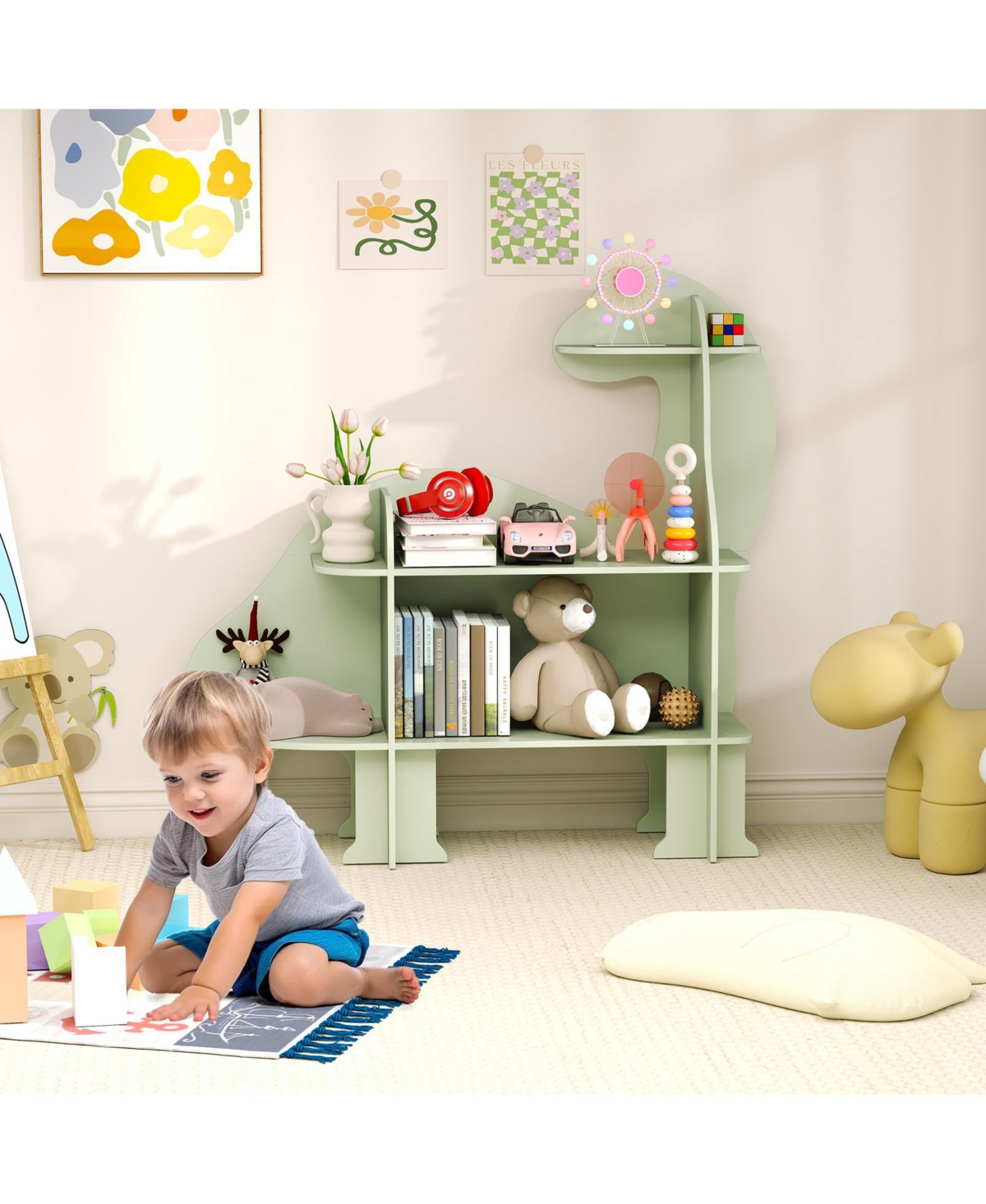 3-Tier Dinosaur Kids Bookshelf for Children, Perfect for Storing Books and Toys in a Fun Design