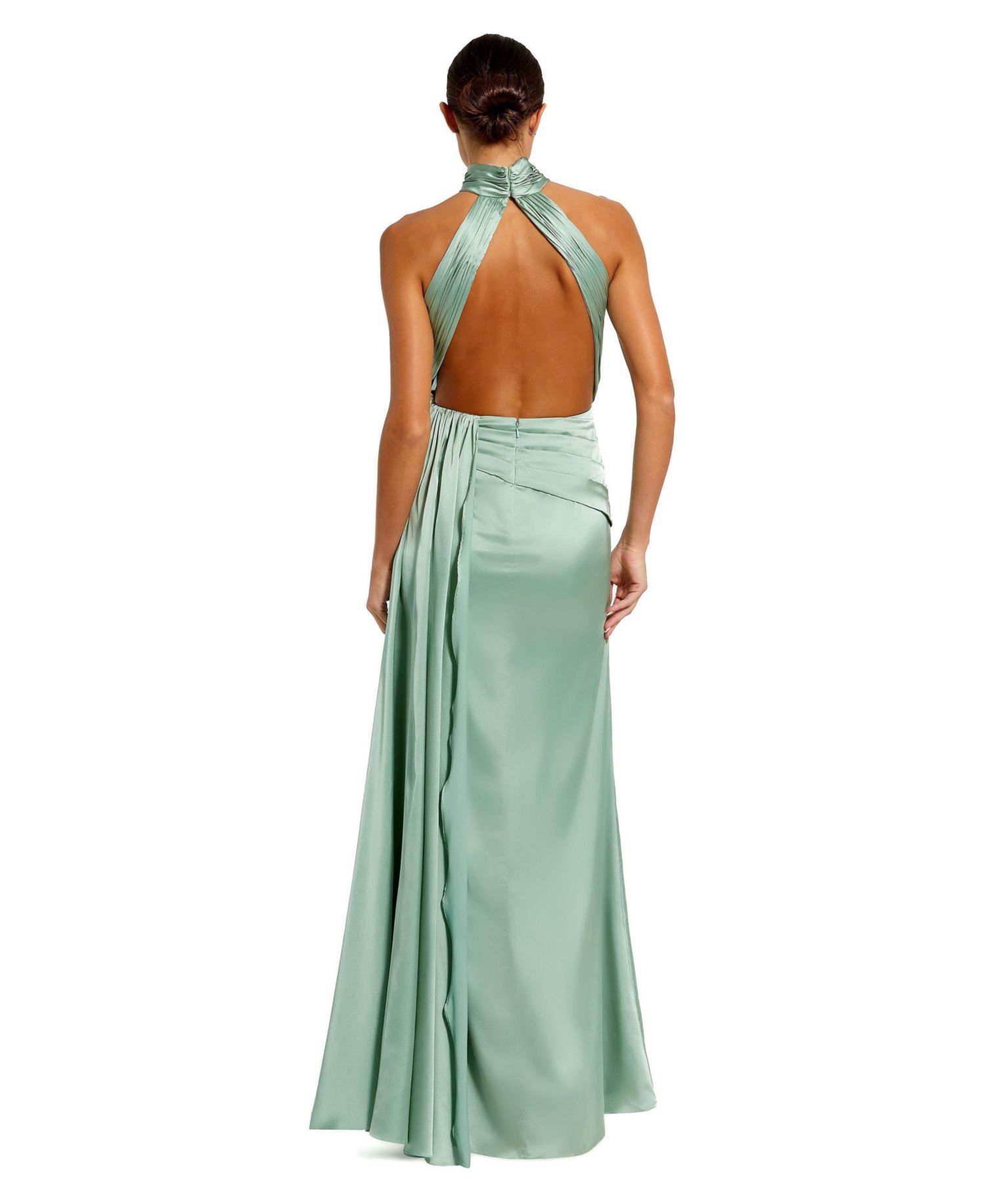 Women's Open Back High Neck Side Ruched Gown