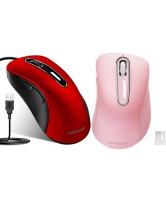 2.4G Wireless Mouse + USB Wired Mouse for Laptop, Desktop, PC, MacBook- 2 Pack (Pink + Red)