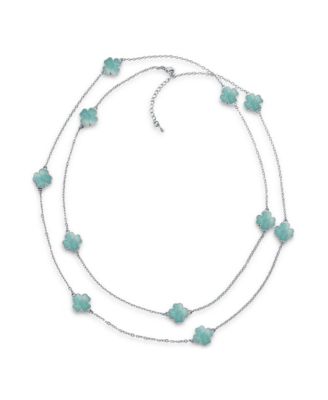 White Pink Aqua Blue Black Enamel Flower Strand Necklace 40 Inch