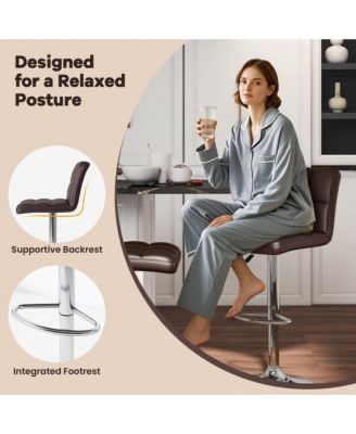 Modern Swivel Bar Stools Set of 2 with Heavy-duty Metal Base & Footrest Back