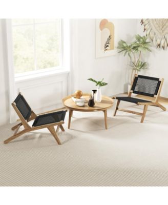 Indoor Outdoor Teak Wooden Chair with Handwoven Cordage Seat and Backrest