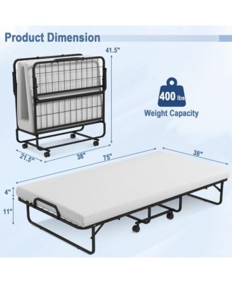 Heavy Duty Foldable Bed Metal Guest Bed Daybed with 4 inch Mattress Memory Foam