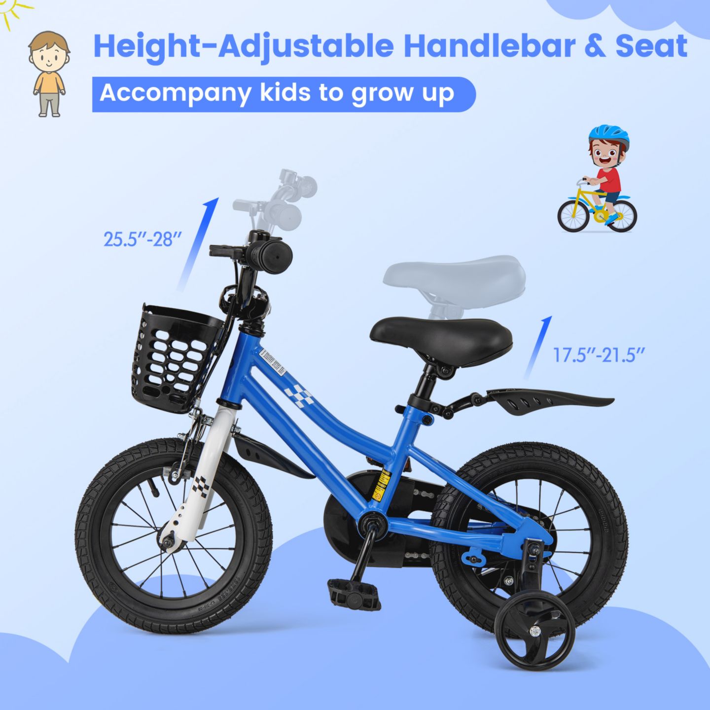 Детская игрушка Slickblue 12 Inch Kids Bike with Training Wheels for Toddlers and Children, цвет: Тёмно-синий — фото 5