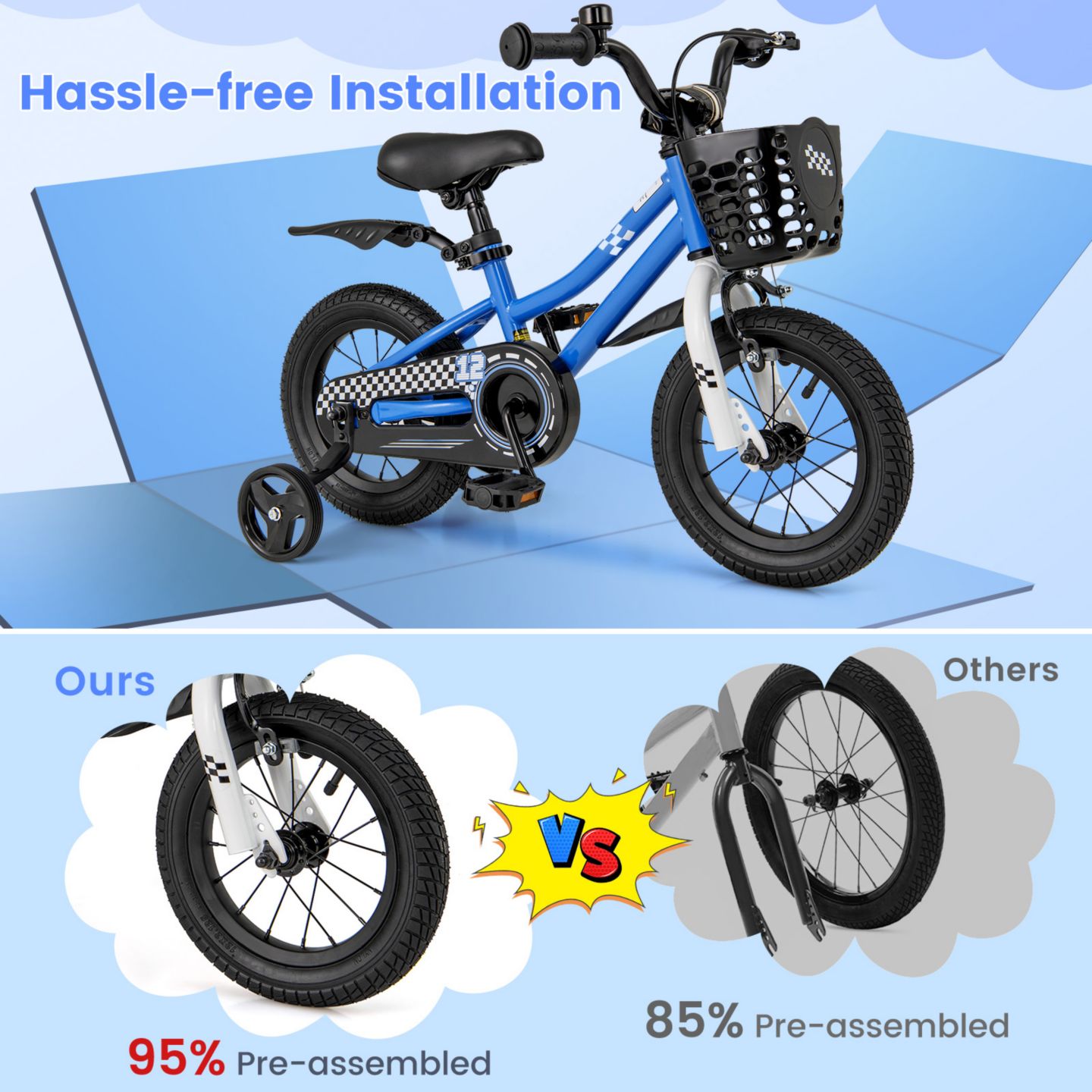 Детская игрушка Slickblue 12 Inch Kids Bike with Training Wheels for Toddlers and Children, цвет: Тёмно-синий — фото 6