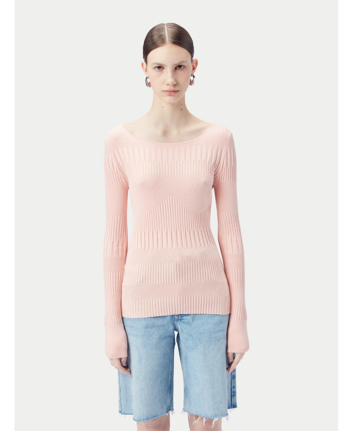 Women's Ribbed Cotton Silk Cashmere Blend Sweater - Primrose pink