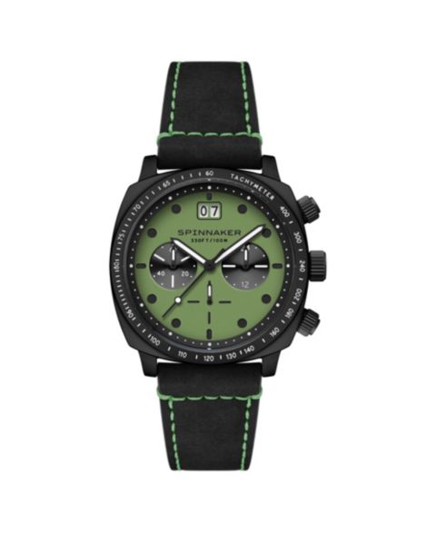 Мужские часы Spinnaker Hull Chronograph Black Leather Strap Watch, 42mm