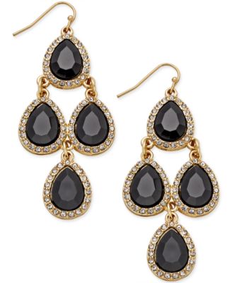 INC International Concepts - Gold-Tone Jet Black Teardrop Chandelier Earrings