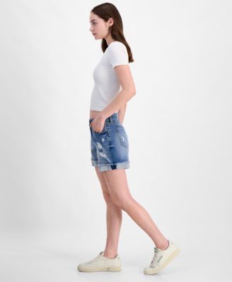 Juniors Mid Rise Frayed Cuff Shorts