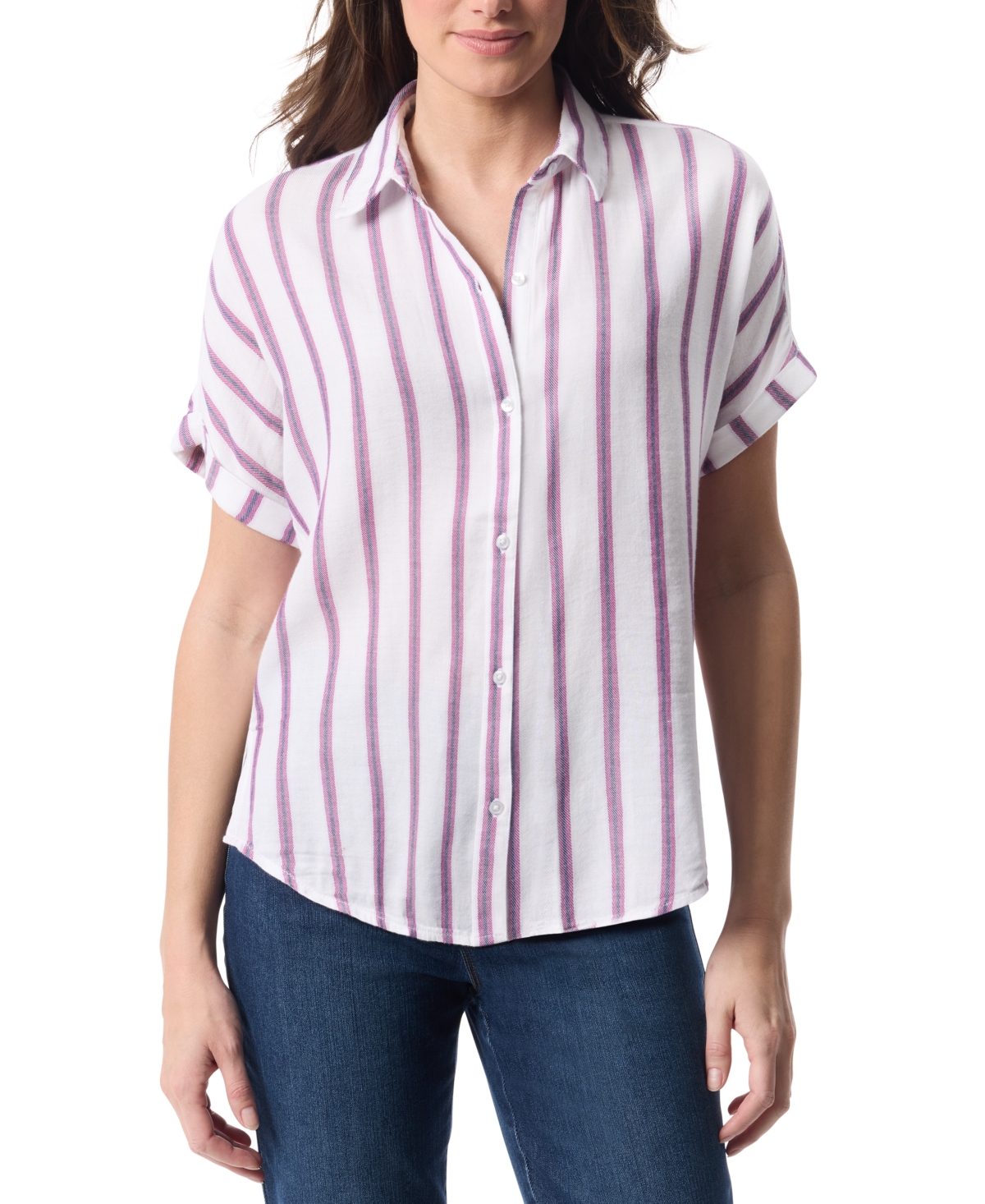 Petite Daisy Striped Short-Sleeve Blouse - Metro Stripe Vintage White