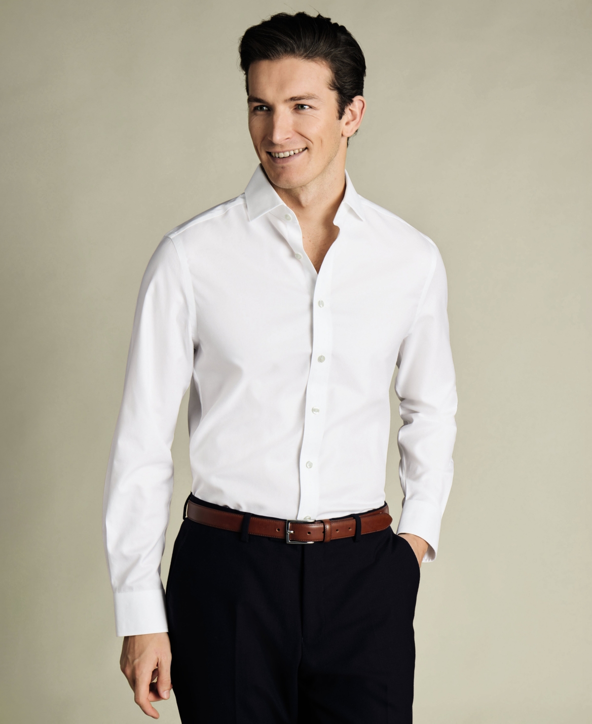 Men's Slim-Fit Twill Dress Shirt - White