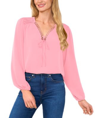 CeCe Women's Circular Trim Pin-Tuck Long Sleeve Blouse - Macy's
