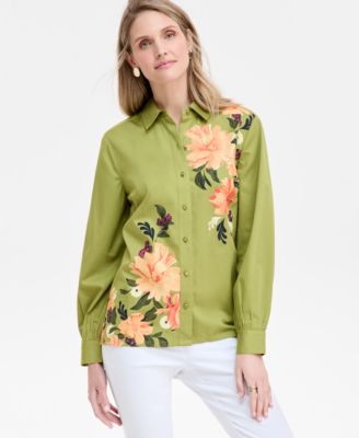 JM Collection - Women's Printed Cotton-Poplin Blouse