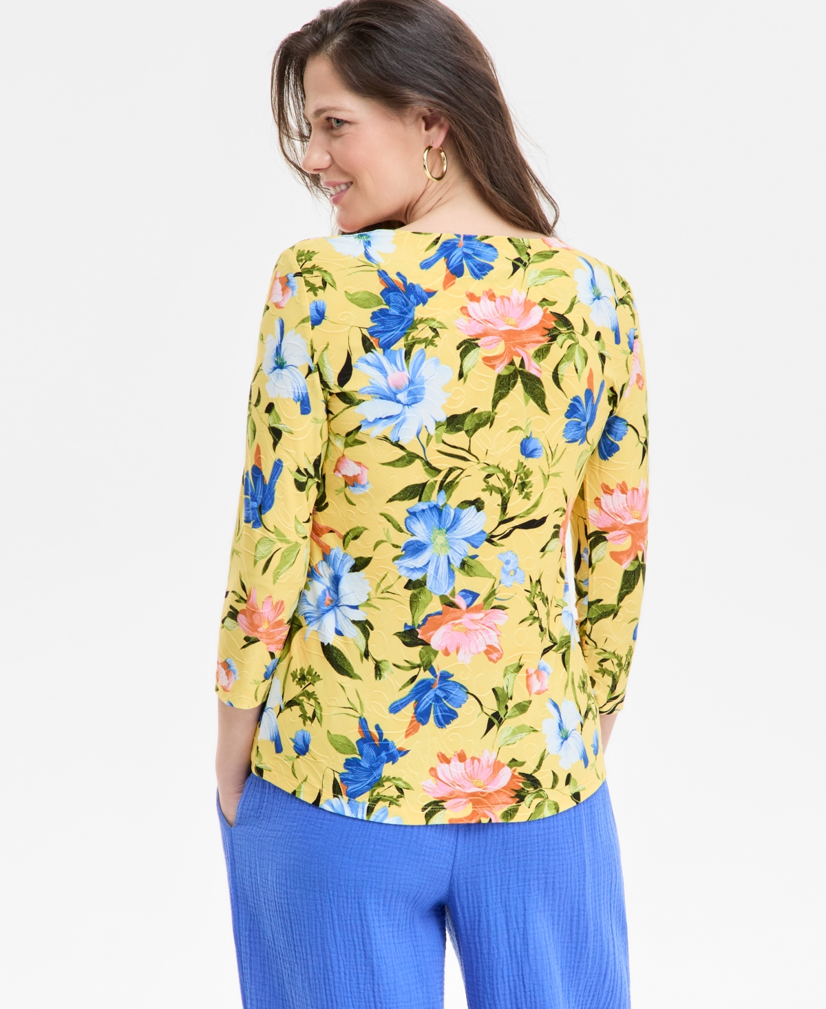 Shop Jm Collection Women's Printed 3/4-sleeve Top, Exclusively At Macy's