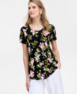 JM Collection - Women's Lush Garden Scoop-Neck Top