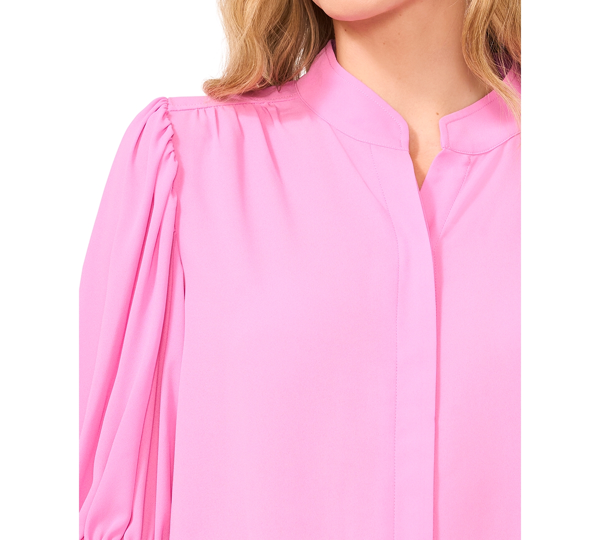 Shop Cece Women's 3/4-sleeve Collared Button Down Blouse In Bright Peony