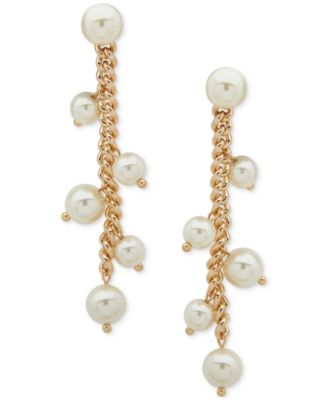 Emily in Paris - Gold-Tone Imitation Pearl Chain Linear Drop Earrings
