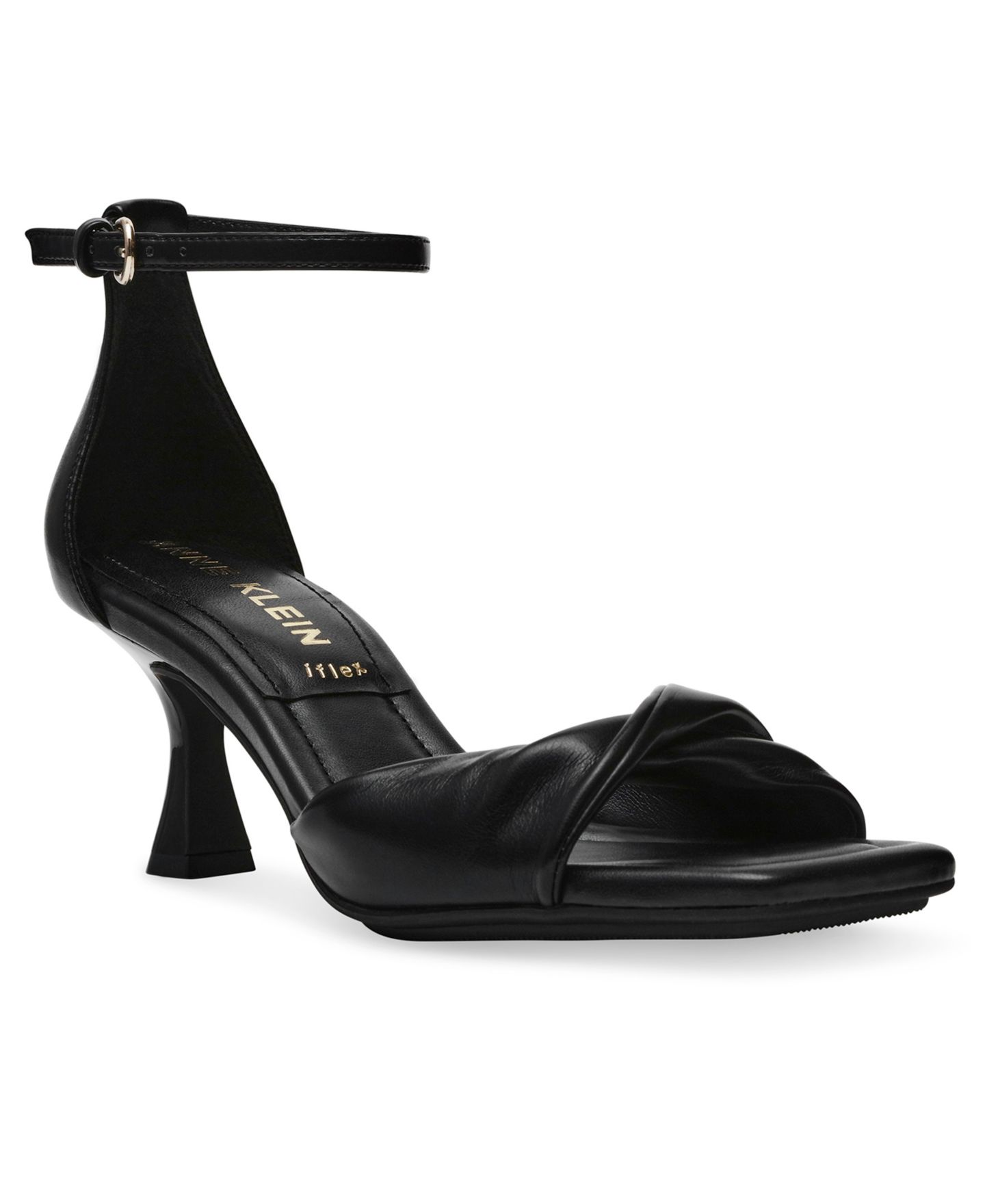 Женские сандалии Anne Klein Jessie Ankle Strap Two Piece Dress Sandals, цвет: Чёрный гладкий — фото 1