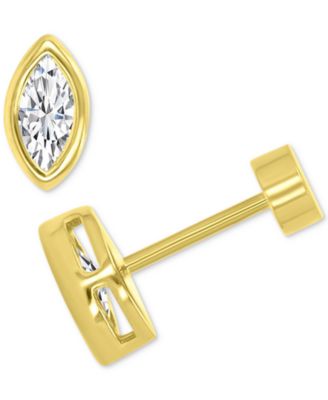 Cubic Zirconia Marquise Bezel Screw Back Stud Earrings in 14k Gold-Plated Sterling Silver