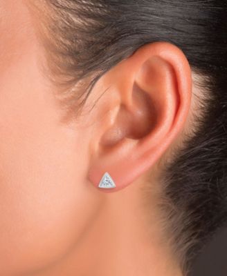 Cubic Zirconia Triangle Bezel Screw Back Stud Earrings in Sterling Silver