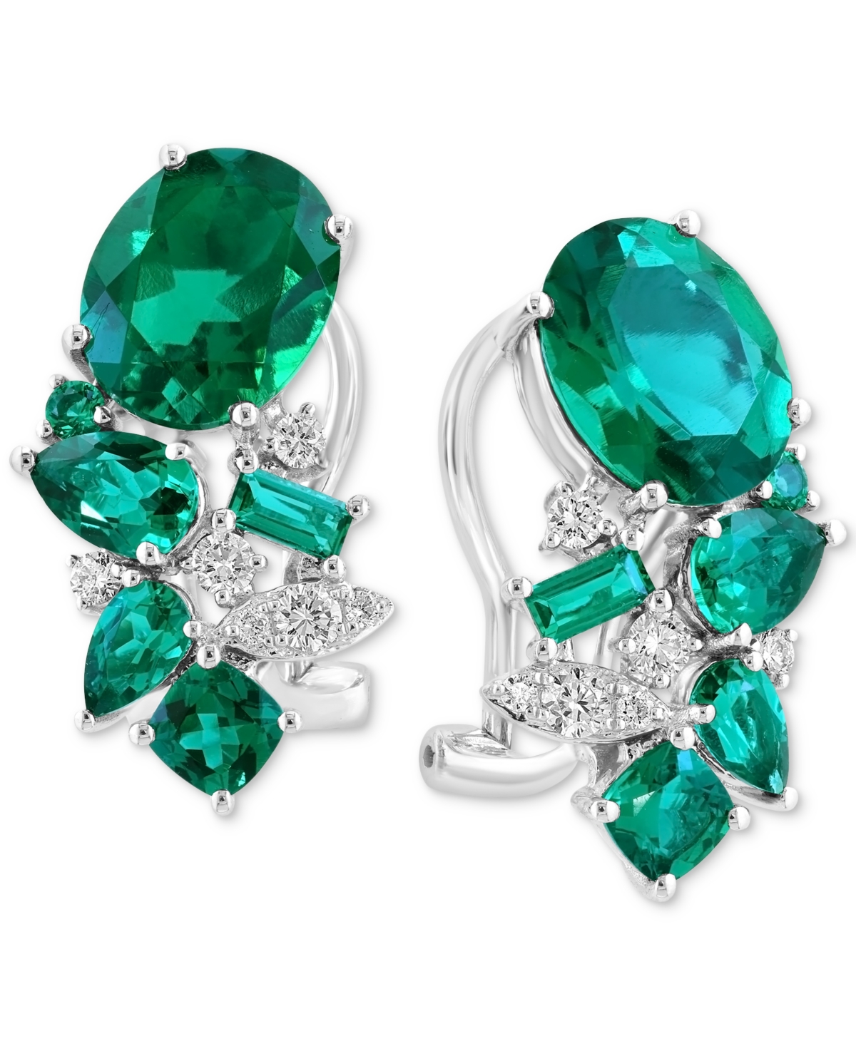 Effy Lab Grown Emerald (8 ct. t.w.) & Lab Grown Diamond (1/4 ct. t.w.) Mixed-Cut Statement Earrings in 14k White Gold - Emerald