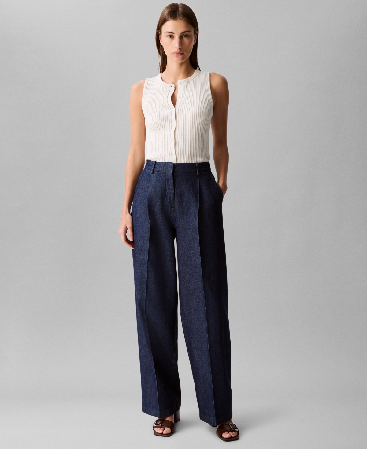 CALVIN KLEIN WOMEN'S RELAXED DENIM WIDE-LEG TROUSERS 