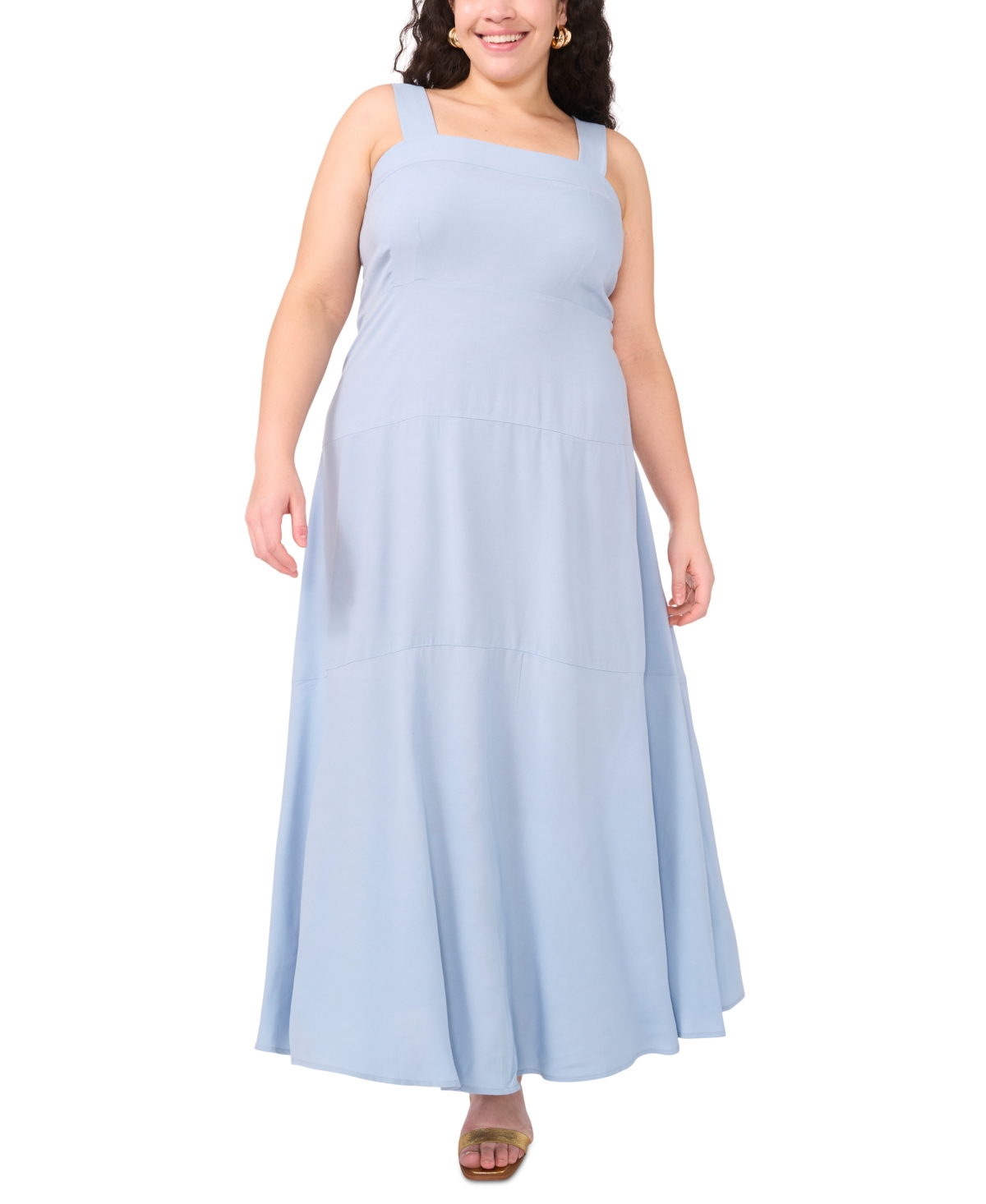Vince Camuto Plus Size Square-neck Smocked-back Sleeveless Maxi Dress In Blue