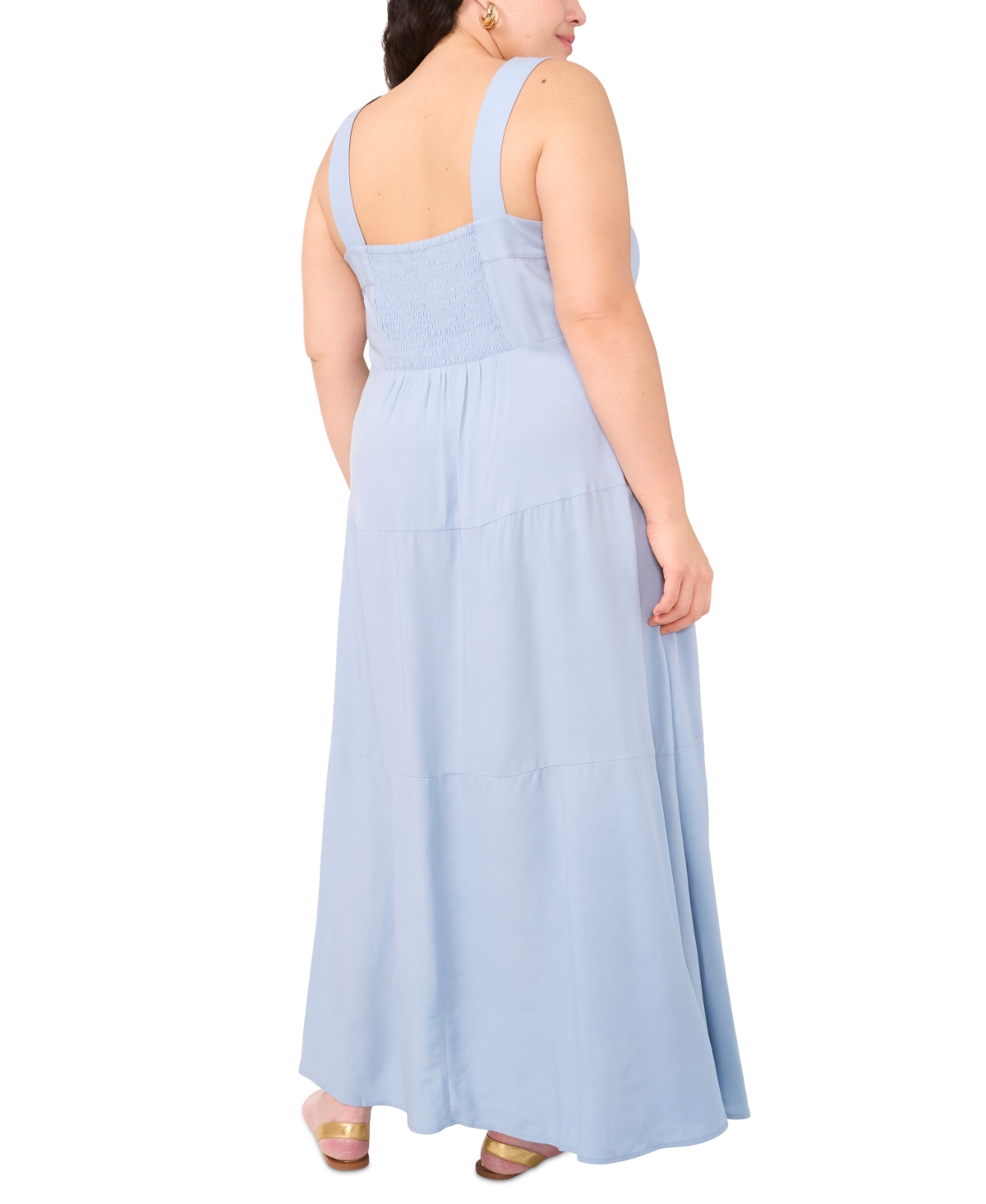 VINCE CAMUTO PLUS SIZE SQUARE-NECK SMOCKED-BACK SLEEVELESS MAXI DRESS 