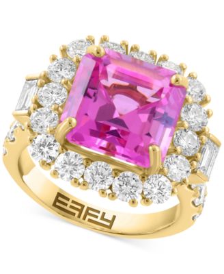 EFFY Collection - Lab Grown Pink Sapphire (5-1/4 ct. t.w.) & Lab Grown Diamond (2-1/3 ct. t.w.) Halo Ring in 14k Gold