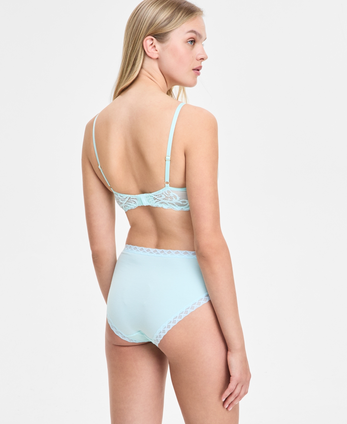 Natori Feathers Plunge T-shirt Basics Bra In Whipped Mint Lace,mint Glass