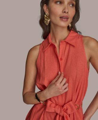 knee length dresses for ladies Linen Blend Floral Midi Shirt Dress | Shirt Dress
