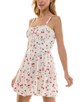 Trixxi Juniors' Cotton Cherry-Print Corset-Style Mini Dress - Macy's