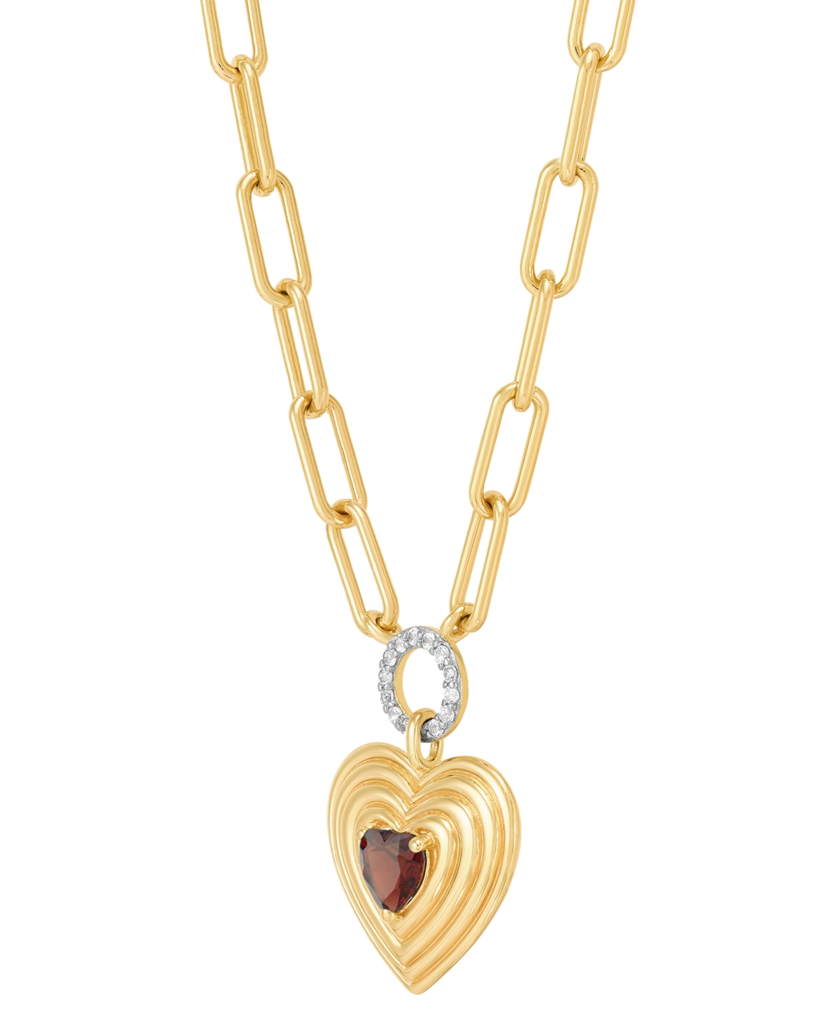 Macy's Garnet (3/8 Ct. T.w.) & White Topaz (1/10 Ct. T.w.) Heart & Circle Paperclip Link 18" Pendant Neckla In Garnet