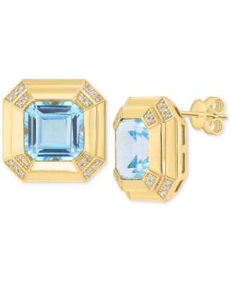 EFFY Collection - Diamond (7/8 ct. t.w.) & Sky Blue Topaz (11-1/2 ct. t.w.) Stud Earrings in 14k Gold Over Silver