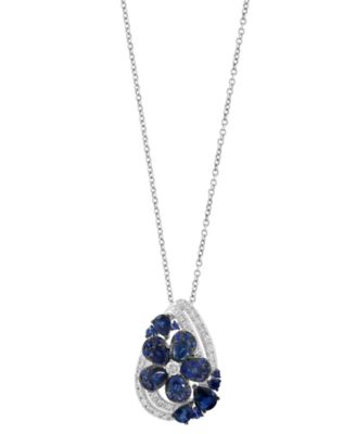 EFFY&reg; Sapphire (1-7/8 ct. t.w.) & Diamond (1/3 ct. t.w.) Flower Pendant Necklace in 14k White Gold , 17" + 1" extender