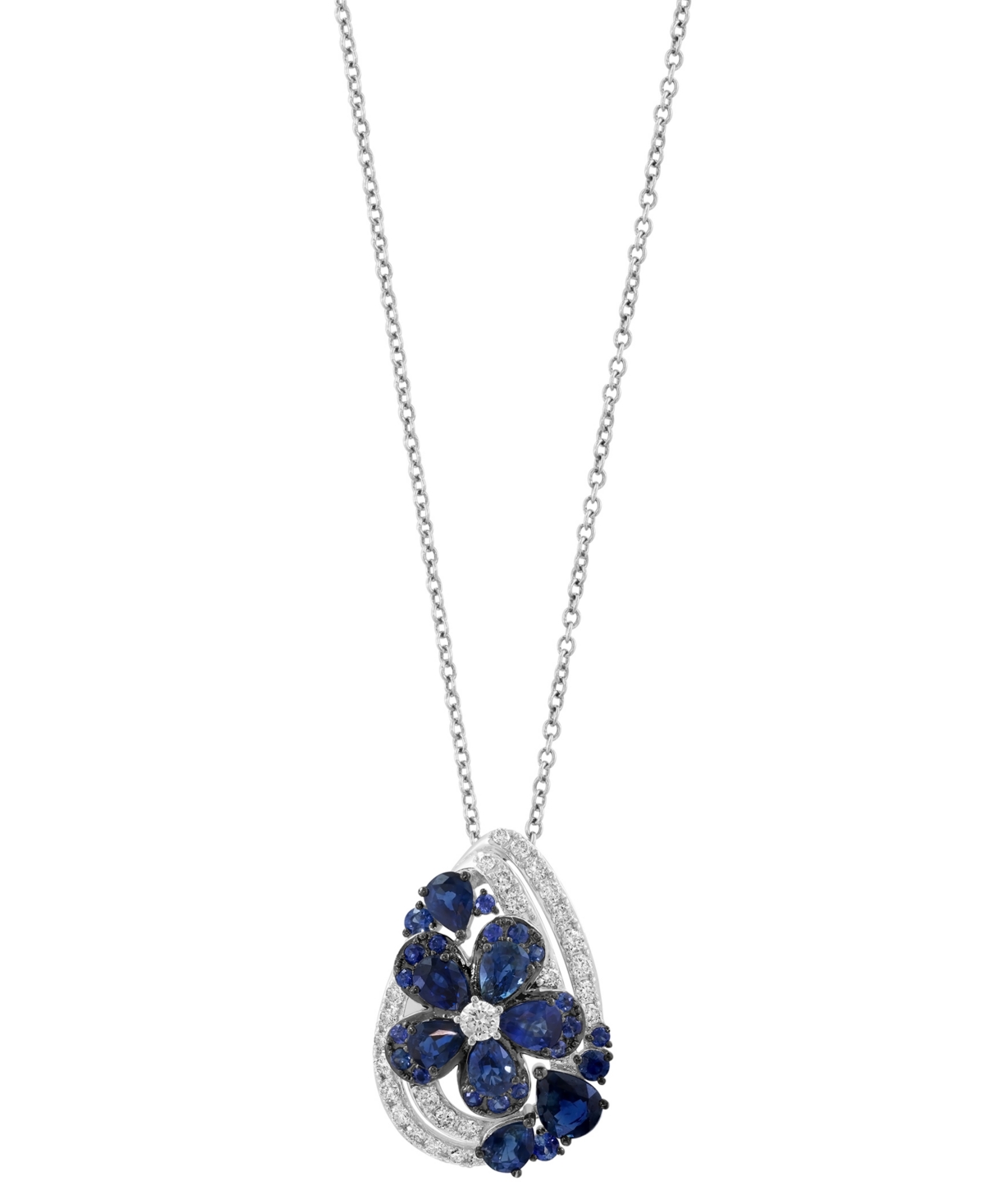 Effy Collection Effy Sapphire (1-7/8 Ct. T.w.) & Diamond (1/3 Ct. T.w.) Flower Pendant Necklace In 14k White Gold , In Sapphire
