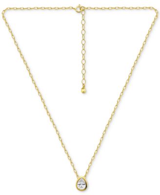 Cubic Zirconia Pear Bezel Pendant Necklace, 16" + 2" extender, Exclusively at Macy's