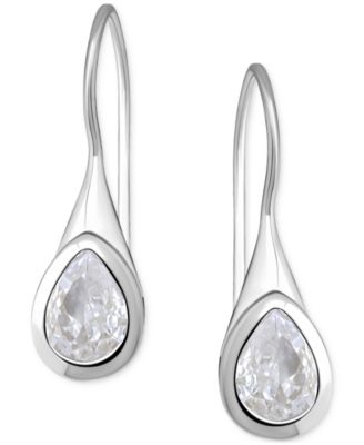 Cubic Zirconia Pear Bezel Fish Hook Drop Earrings