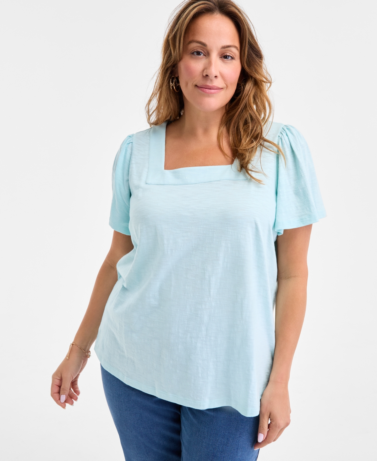 Style & Co Plus Size Square-neck Short-sleeve Top, Exclusively At Macy's