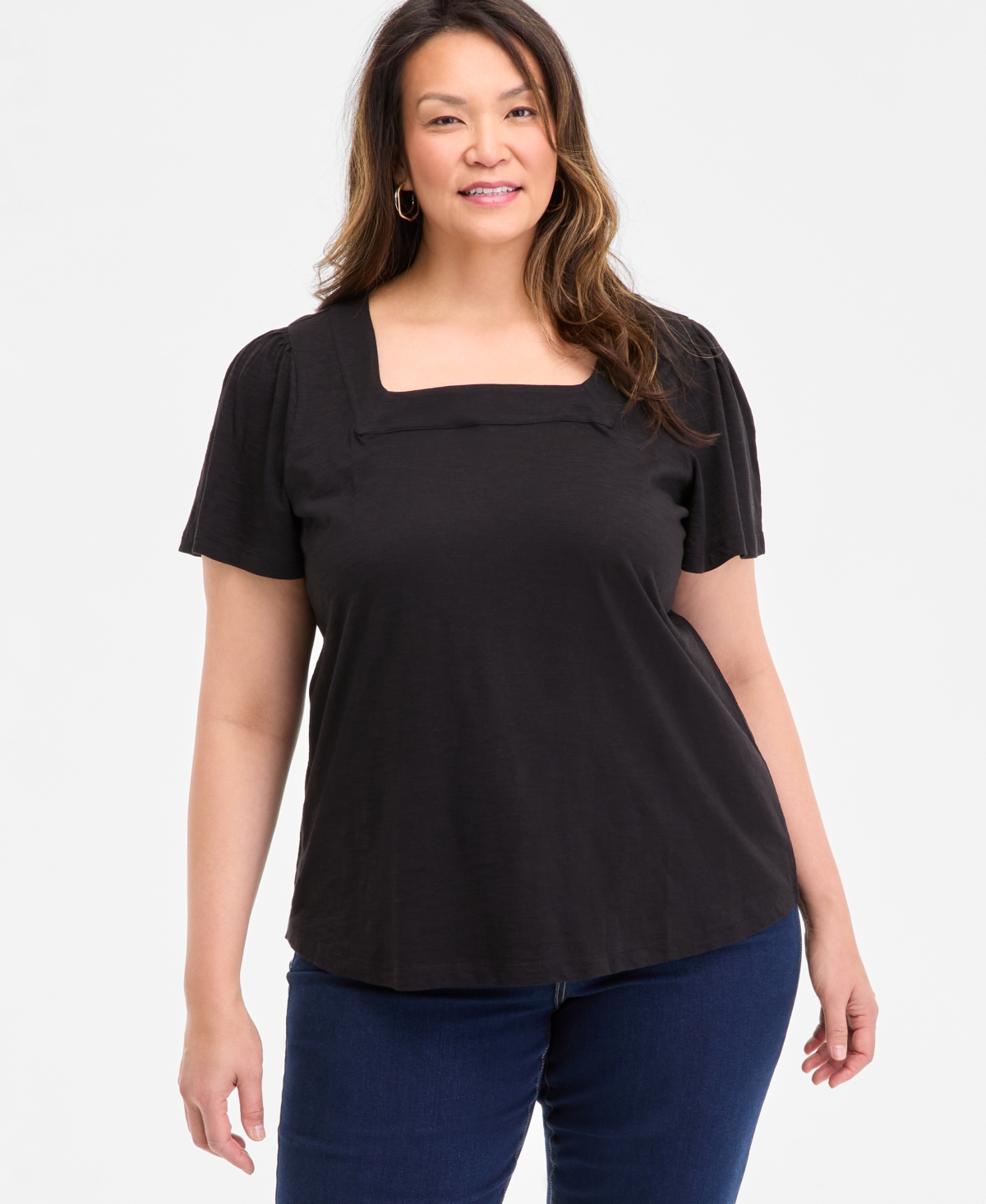 Style & Co Plus Size Square-neck Short-sleeve Top, Exclusively At Macy's