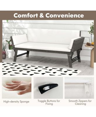 Outdoor Convertible Sofa Daybed with Adjustable Armrests Removable Cushions