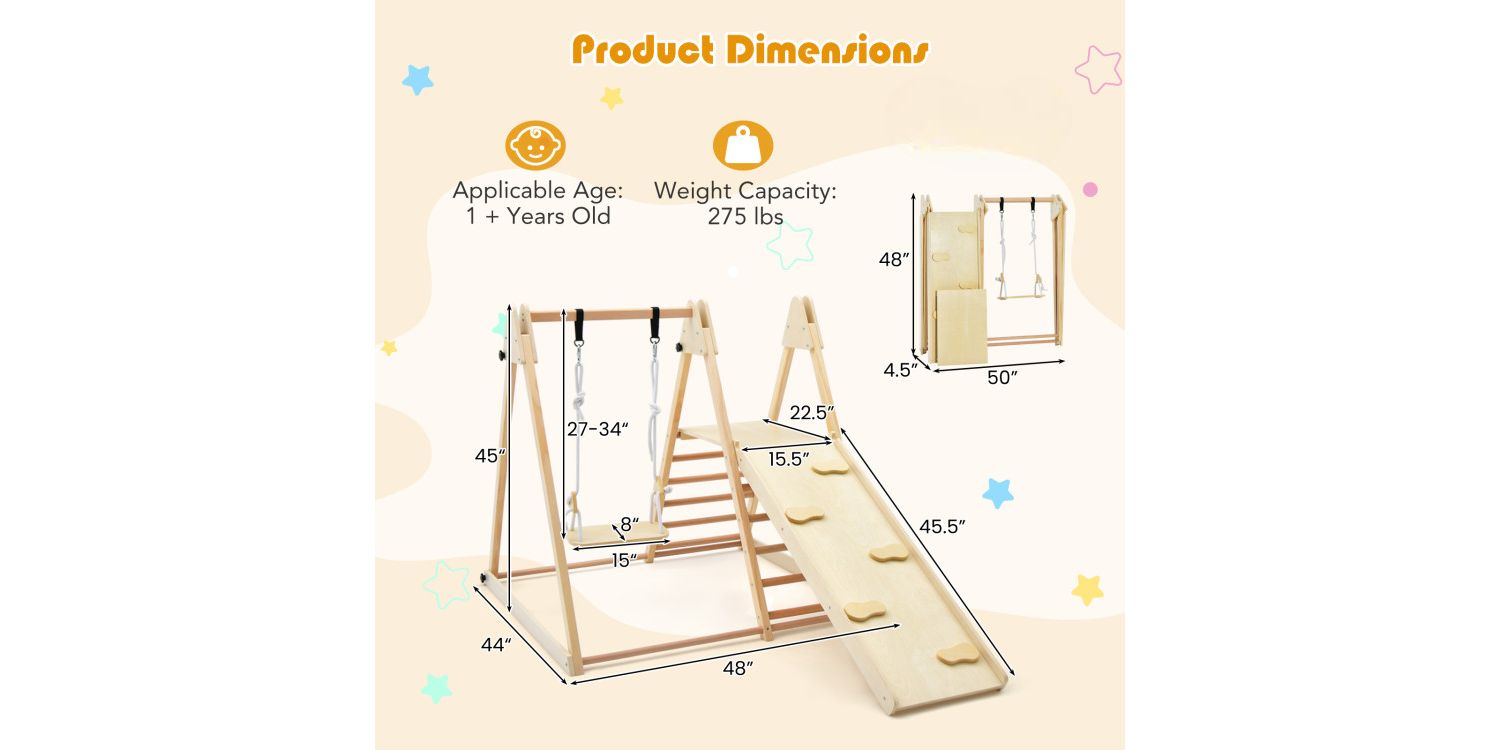 Kids 5 in 1 Indoor Playset with Foldable Climber Fun Slide and Swing