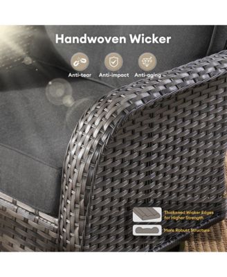 5-Piece Outdoor Wicker Patio Furniture Set, Double Resistance Rattan Rocking Chair and Coffee Table Conversation Set for Balcony Backyard and Deck with Soft Cushions and Metal Table