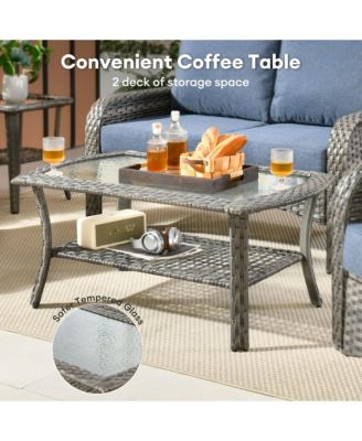 5-Piece Outdoor Wicker Patio Furniture Set, Double Resistance Rattan Rocking Chair and Coffee Table Conversation Set