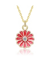 GiGiGirl Sterling Silver 14k Gold Plated Red Enamel and Cubic Zirconia Flower Pendant Necklace - Red