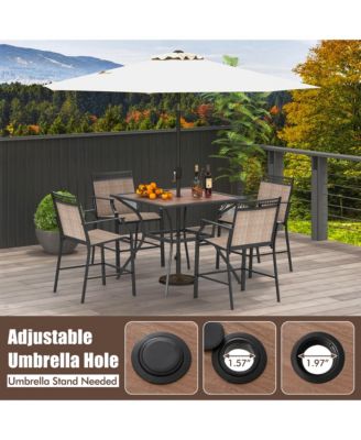 Patio Table for 4 People w/ Umbrella Hole Wood-Like Tabletop Metal Support Legs