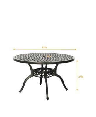 47 Inches Outdoor Dining Table Cast Aluminium Round Table Patio Dining Table with Umbrella Hole All Weather Outdoor Bistro Table for Backyard Garden Patio, White